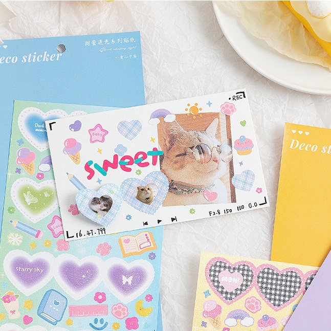 Miếng Dán Màu Laser Hình Trái Tim Phong Cách Hàn Quốc Độc Đáo Trang Trí Sổ Tay DIY
