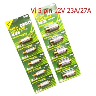 1 vỉ 5 viên pin ALKALINE 23A 27A 12V Pin điện áp cao cho Chìa khóa điện, điều khiển cửa cuốn, chuông cửa, báo động
