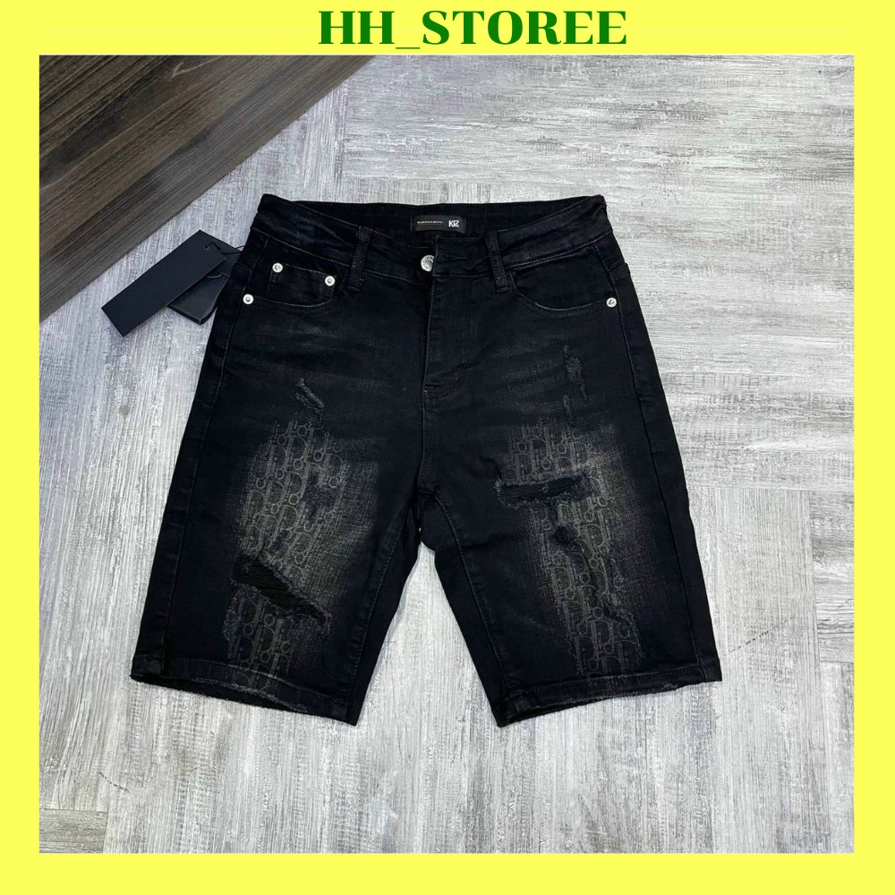 Quần short jean nam rách xước in logo chữ siêu xịn nhập hàng quảng châu cao cấp chuẩn hàng shop