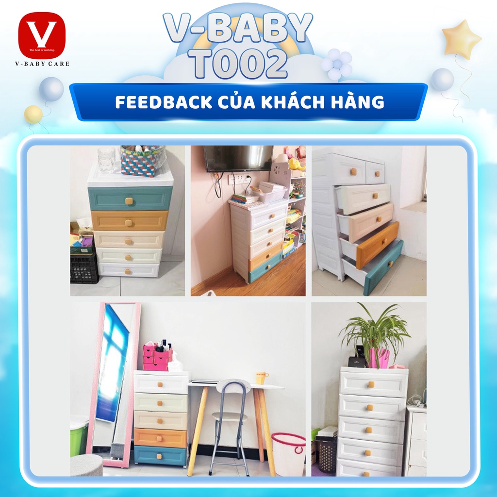 Tủ quần áo cho bé tiện lợi xinh xắn V-Baby T002  nhựa PP an toàn, chắc chắn, nhiều ngăn rộng rãi