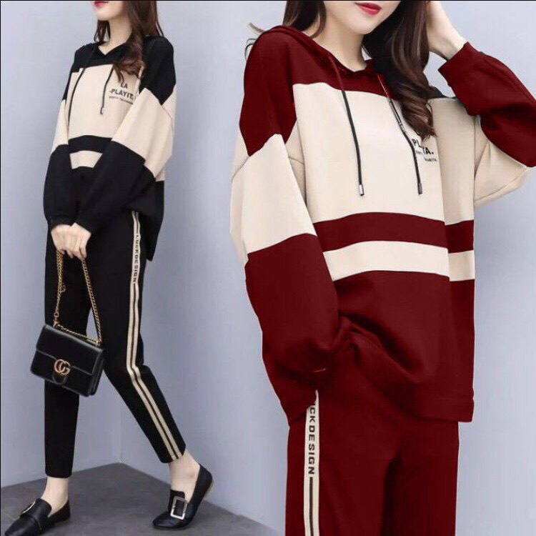 Bộ Đồ Thể Thao Nữ Dài Tay Chất Poly Cotton , Hai Màu Trẻ Trung Thời Trang Mặc Nhà Cao Cấp (HÀNG QUẢNG CHÂU) (