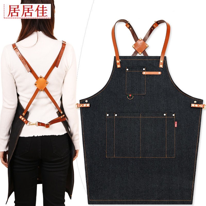 Cao bồi Tạp Dề Thời trang Hàn Quốc yếm Barista Nhà hàng Trung Quốc bồi bàn Tranh tùy chỉnh cho nam giới và phụ nữ in logo dịch vụ chịu mài mòn cao cấp dây kéo khách Hệ thống hóa nấu ăn đá bảo vệ môi trường tóc nam axit mạnh hoa