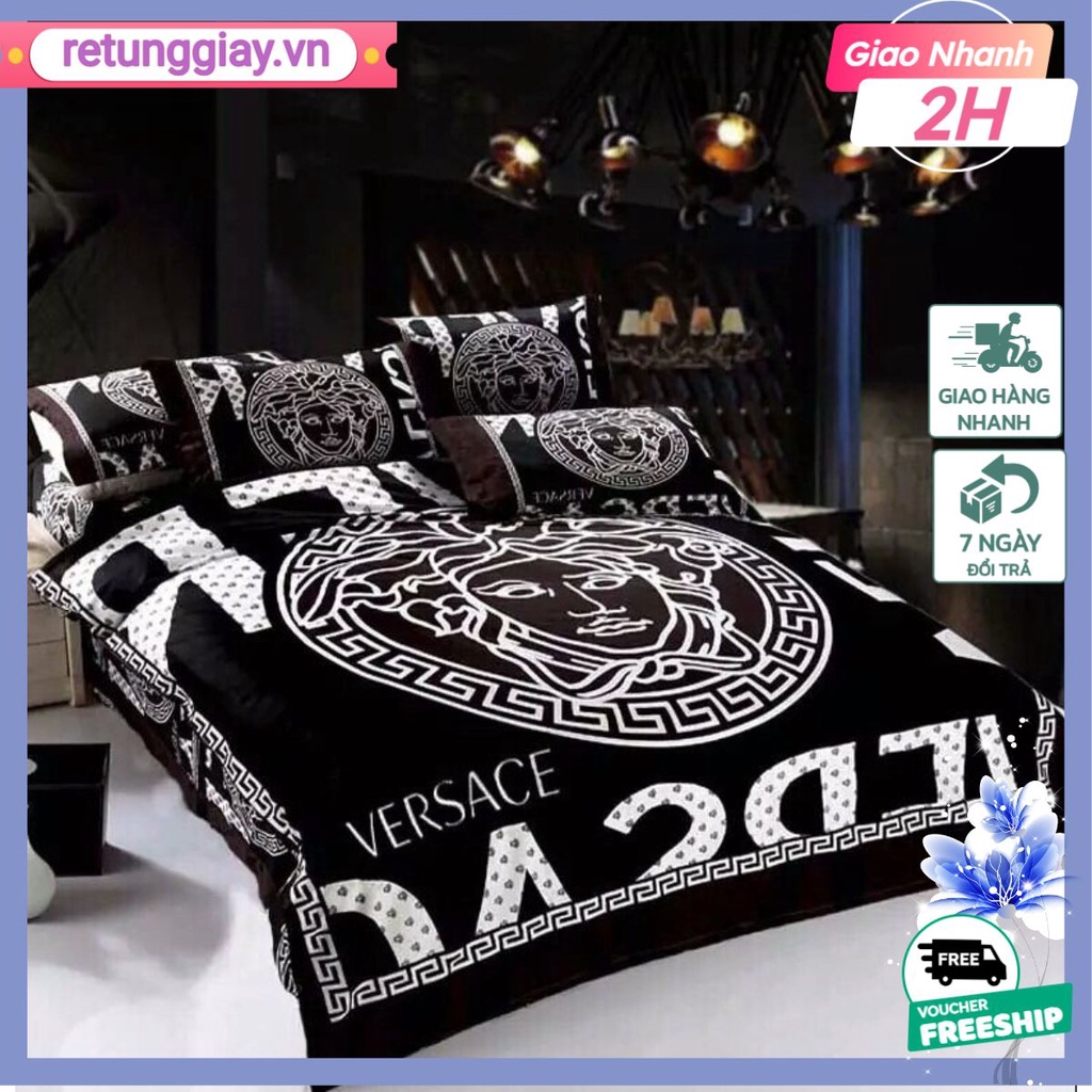 ( free ship ) SÉT POLY NHẬP VACSACE ĐEN Bộ chăn ga gối cotton nhập khẩu