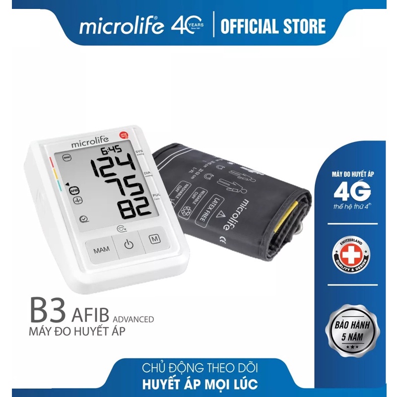 Máy Đo Huyết Áp MICROLIFE B3 AFIB Advanced Công Nghệ AFIBsens Cảnh Báo Rung Nhĩ Chính Hãng