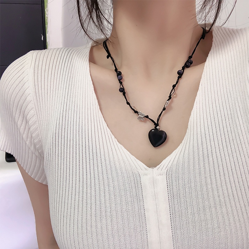 Vòng cổ Mặt Trái Tim Đá Opal Đen