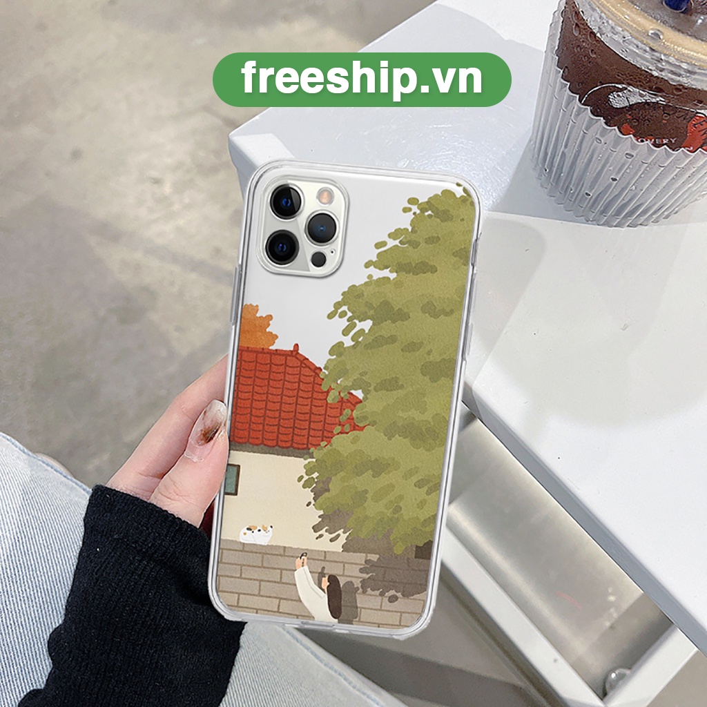 Ốp iphone cạnh vuông phong cảnh yên bình chiều thu bảo vệ cam cho 6/6splus/7/7plus/8/8plus/x/xr/xs/11/12/13/14/pro/max