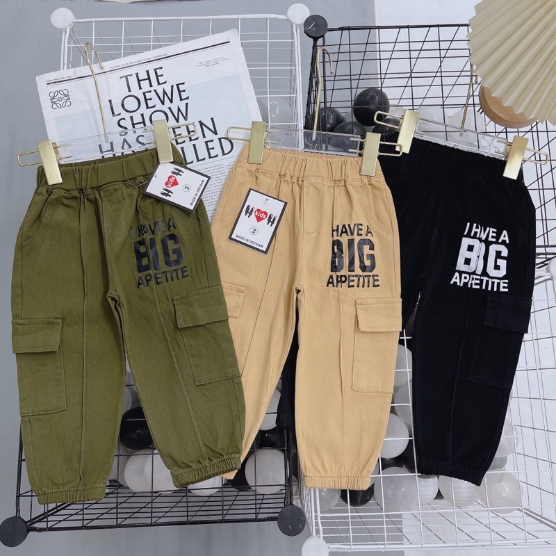 (xả) quần kaki túi hộp bo gấu cho bé trai vải mềm đẹp(8-19kg)