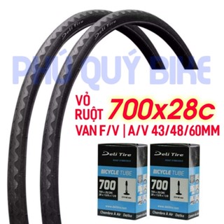 Vỏ Ruột Xe Đạp 700x28c DELI TIRE | Vỏ Trơn Ruột Van 43/48/60mm Van Pháp/Van Mỹ