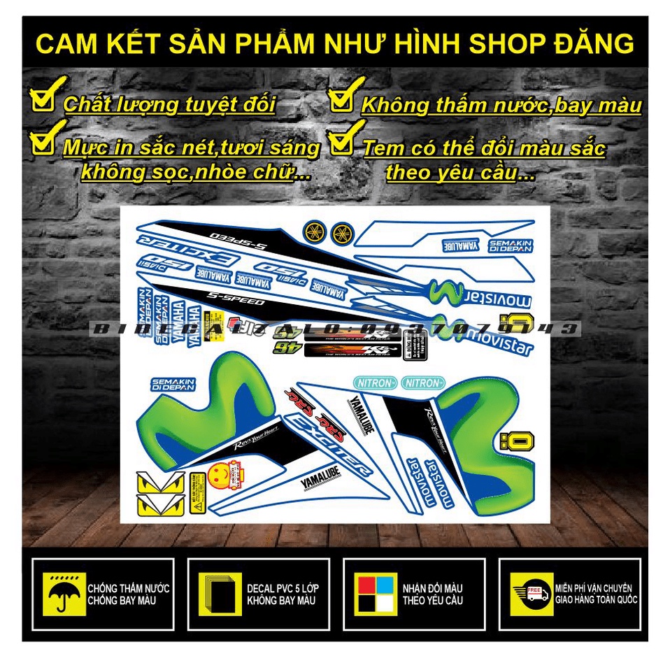 TEM RỜI EXCITER 150 MOVISTAR DÁN XE XANH GP - THU DECAL