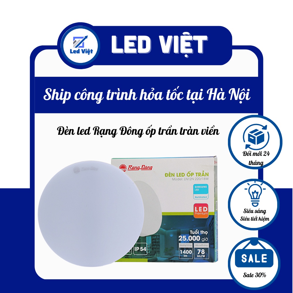 Đèn led ốp trần Rạng Đông, đèn ốp trần tràn viền 12W,18W, 24W, 30W, đèn Rạng Đông, đèn led Việt