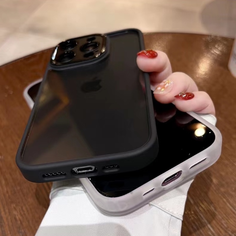 Sang Trọng Ốp Điện Thoại Cứng Viền silicon Dẻo Trong Suốt Kèm Khung Bảo Vệ camera Chống Sốc Cho iPhone 14 plus 12 13 14 Pro max