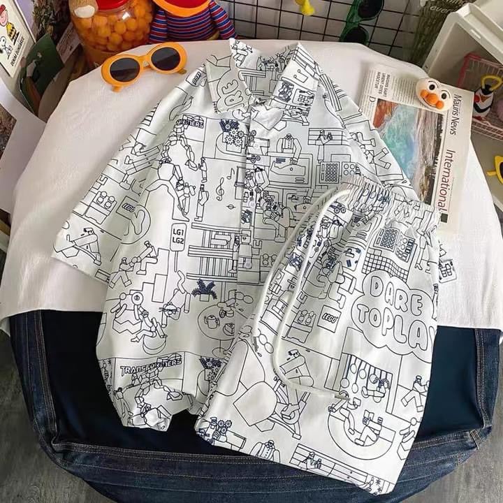Set quần áo nam nữ in hình họa tiết cute - Hàng bán Shop