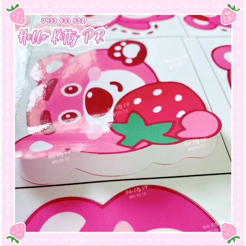 Decal dán nón bảo hiểm, dán xe, tủ kính gấu dâu LOTSO