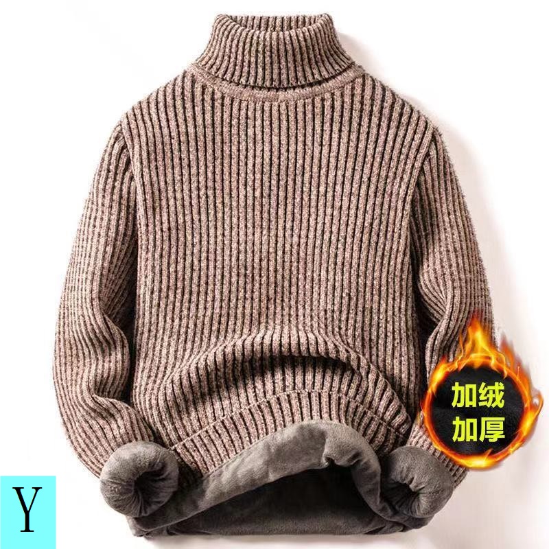 Áo Sweater Dệt Kim Cổ Cao Lót Lông Cừu Dày Dặn Thời Trang Thu Đông Cho Nam Sinh Trung Học