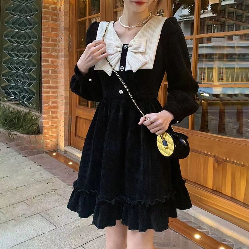 Đầm XINLANYASHE tay dài phối nơ thời trang năm mới cho nữ