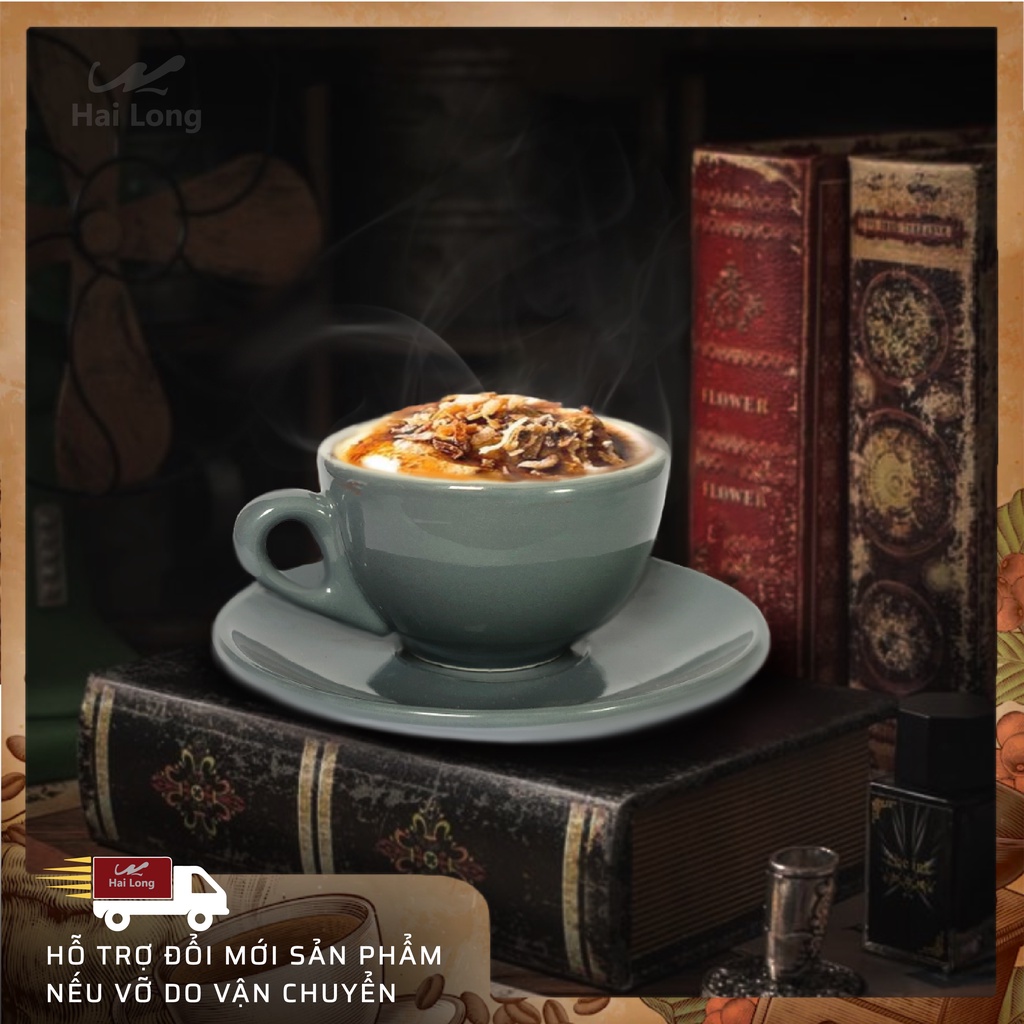 Cốc tách ly sứ cao cấp uống cà phê Capuccino - 220ml - Hải Long Bát Tráng - Đa dạng màu sắc