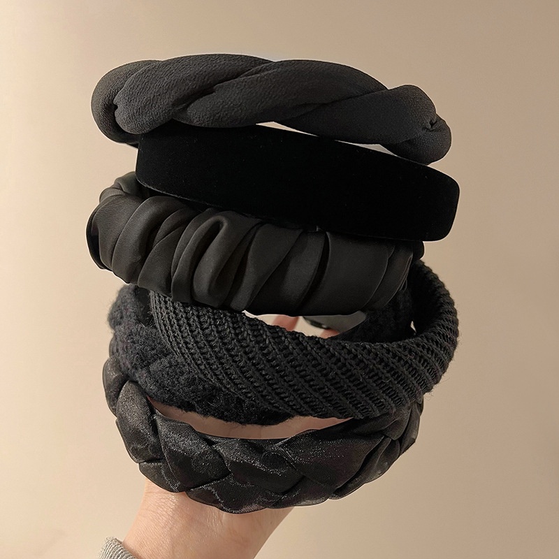 Băng Đô Nhung Mềm Mại Màu Đen Phong Cách Retro Thời Trang Cho Nữ