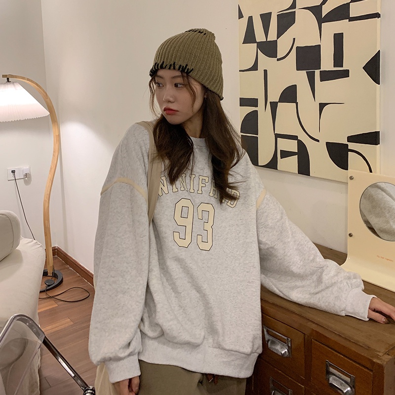 Áo sweater SUXI tay dài dáng rộng phong cách vintage trẻ trung thời trang dành cho nữ