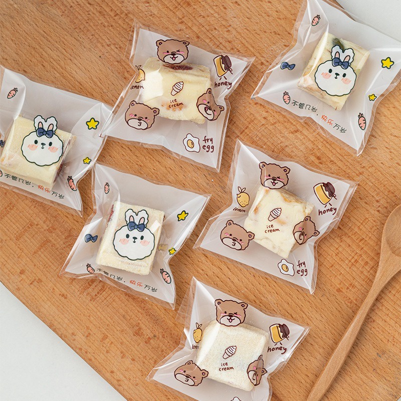 SET 100 TÚI ĐỰNG BÁNH KẸO DÁN MÉP KHÔNG CẦN NHIỆT 7X7CM