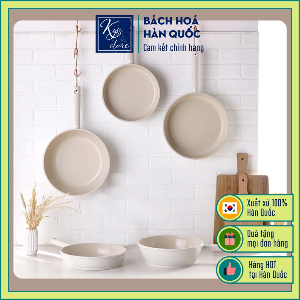 [Hàng mới về] Chảo chống dính bếp từ Kitchen Flower nhôm đúc phủ gốm chống dính 24 -  26 - 28 cm màu trắng ngà Hàn Quốc