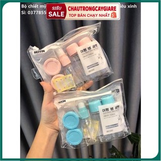 Bộ chiết mỹ phẩm 7 món kèm túi zip xinh xắn, nhỏ gọn tiện dụng, lọ chiết mỹ phẩm du lịch mini