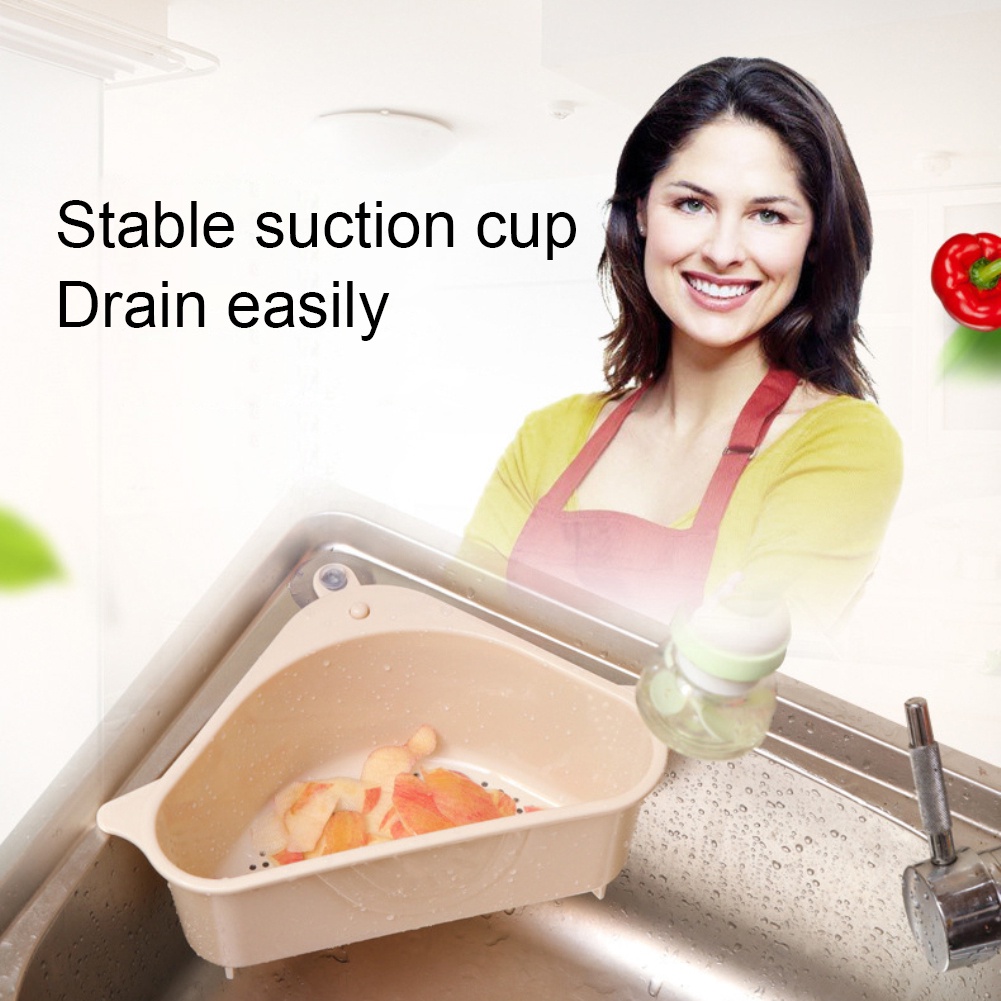 Rổ Đựng Mút Rửa Chén Hình Tam Giác Có Giác Hút Treo Bồn Rửa Nhà Bếp Đa Năng