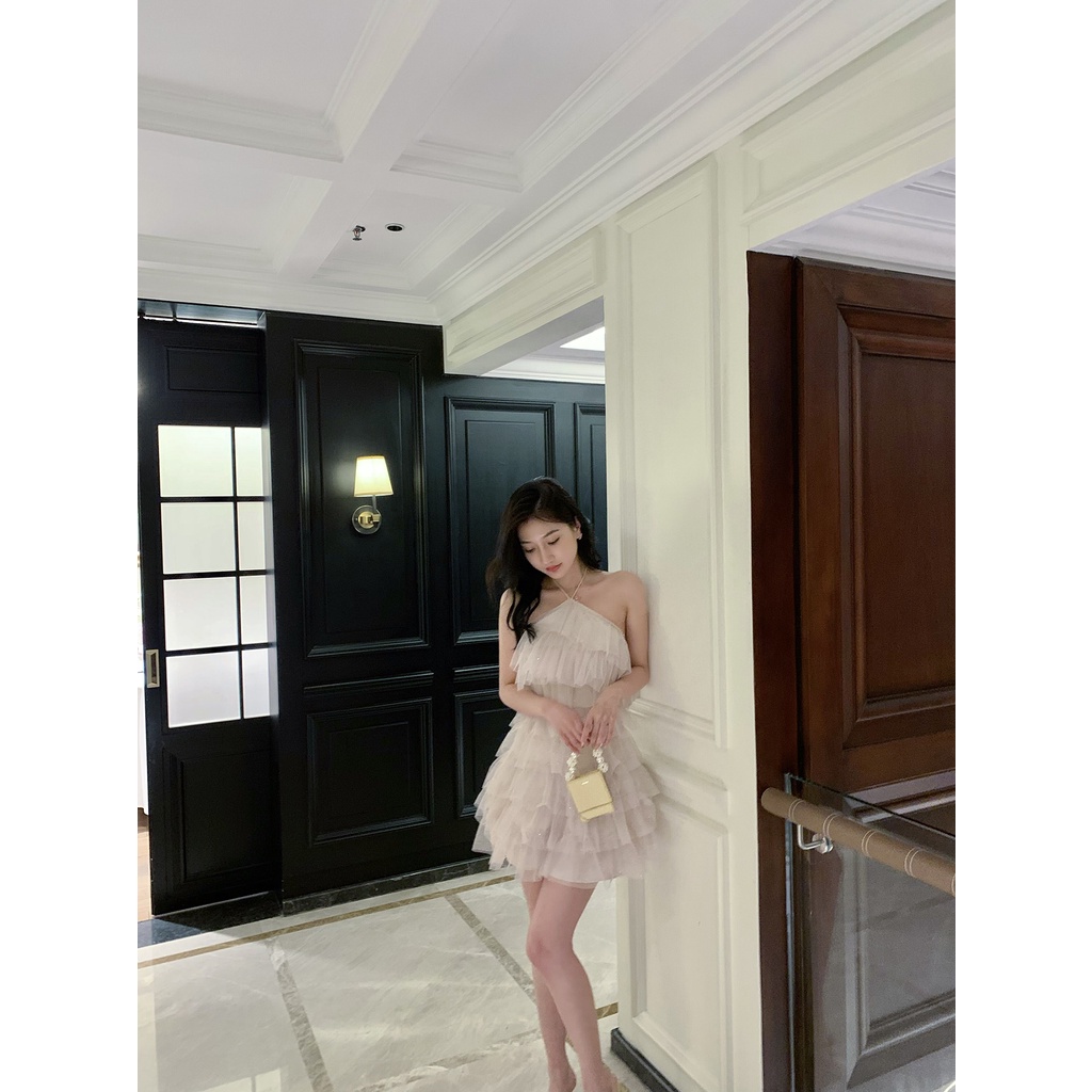 Đầm Hai Dây Dáng Chữ a Phối Lưới Màu Trắng Thời Trang Mùa Hè Xinh Xắn Cho Nữ