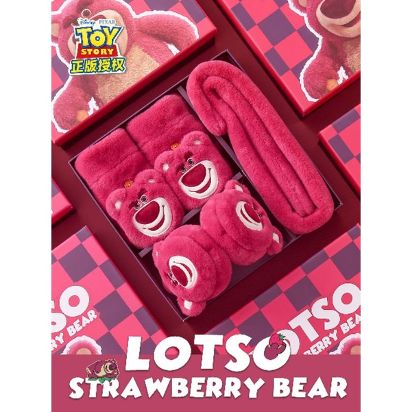 CHỤP TAI BÔNG VÀ KHĂN QUOÀNG CỔ  MÙA ĐÔNG HÌNH GẤU HỒNG DÂU TÂY ĐÁNG YÊU