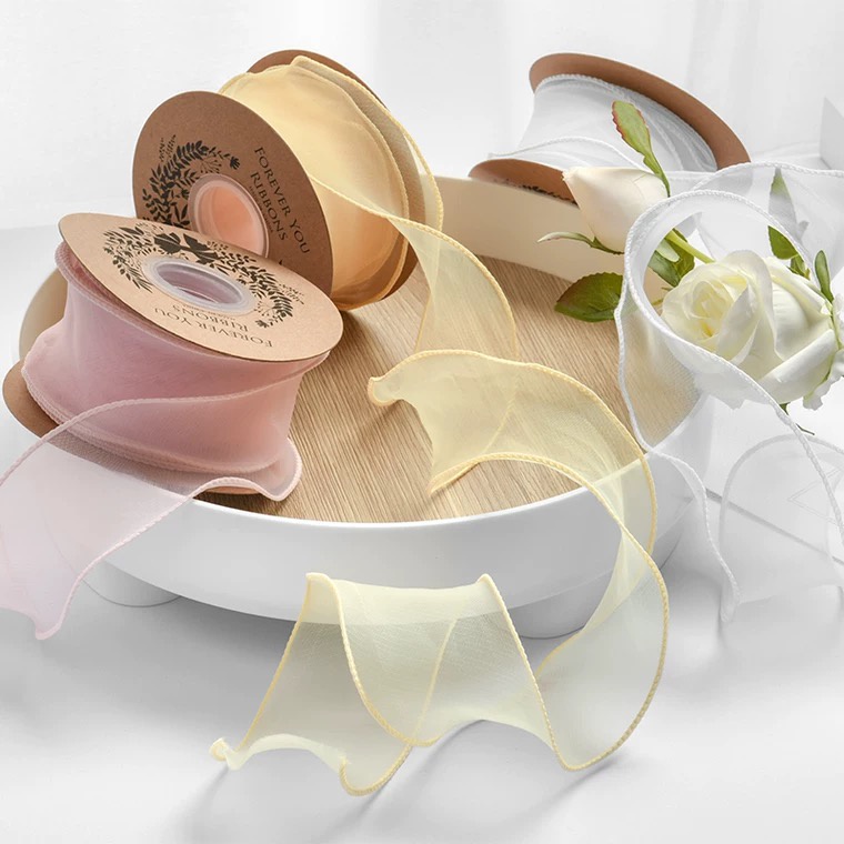 1mét)Ruy băng đuôi cá, ruy băng voan viền sóng biển trang trí bánh sinh nhật, bó hoa