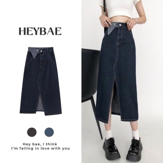 Chân váy dài midi Anna HEYBAE xẻ giữa cạp cao tôn dáng phối cúc chân váy cách điệu QV018