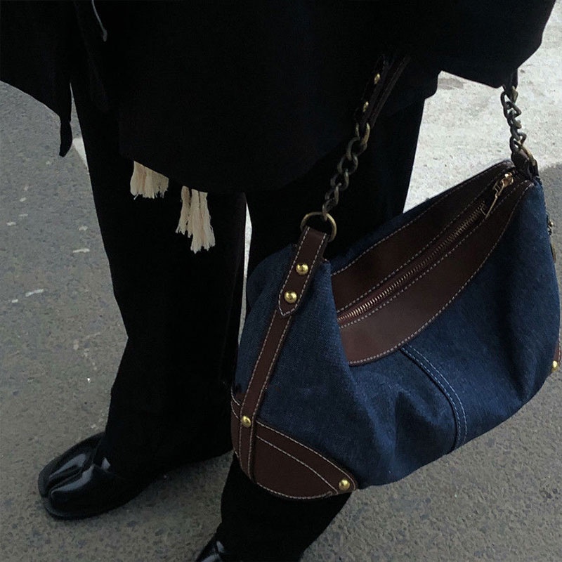 AlphaZ Túi Đeo Dưới Cánh Tay Chất Liệu denim Màu Tương Phản retro Đơn Giản Dễ Phối Đồ Phong Cách vintage Công Sở