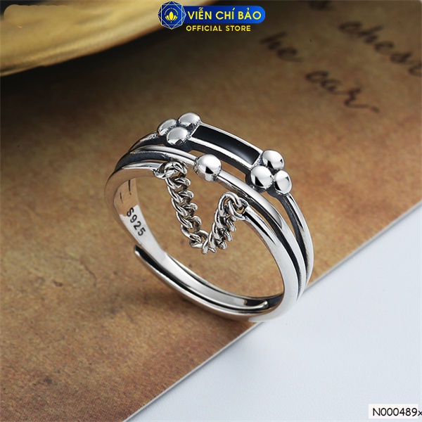 Nhẫn xích đá đen vuông - new chất liệu bạc Thái 925 thời trang phụ kiện trang sức nữ Viễn Chí Bảo N000489x