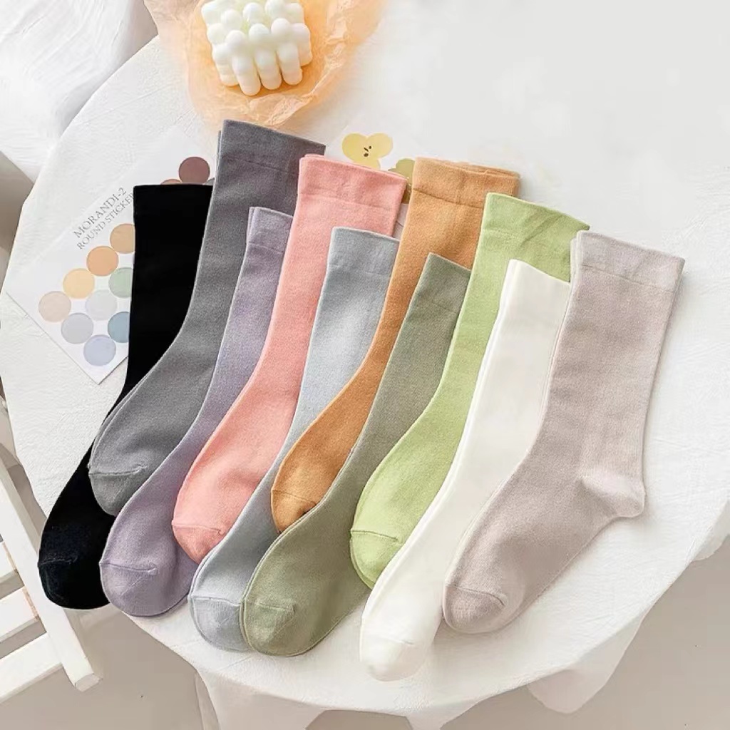Vớ cotton Hàn Quốc Màu Sắc Đơn Giản Cho Nữ