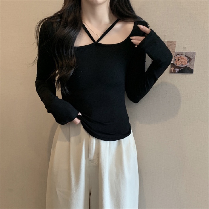 Áo thun SUXI tay dài dáng ôm màu sắc đơn giản dễ phối đồ thời trang cho nữ