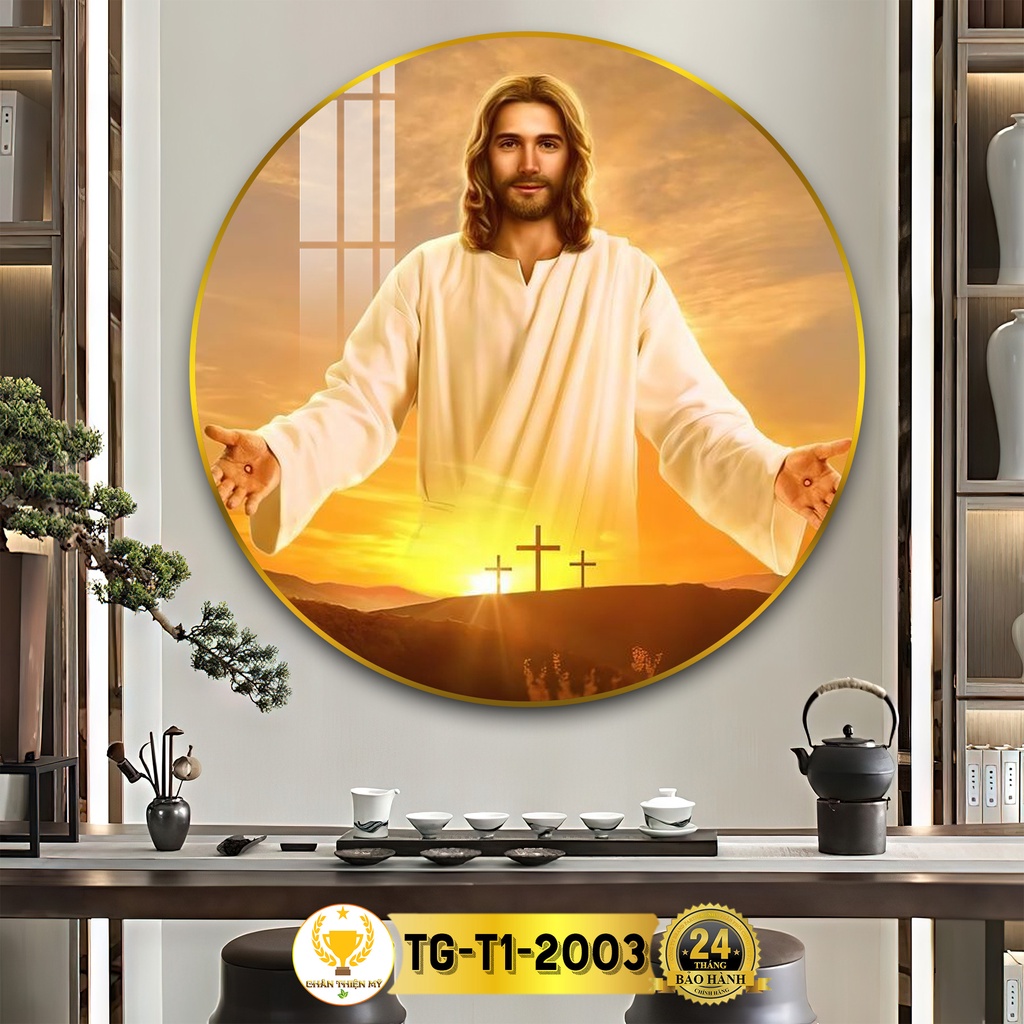 Tranh Tráng Gương Pha Lê Tròn CHÂN THIỆN MỸ, Tranh Công Giáo Treo Tường Chúa GiêSu TG-T1-2003
