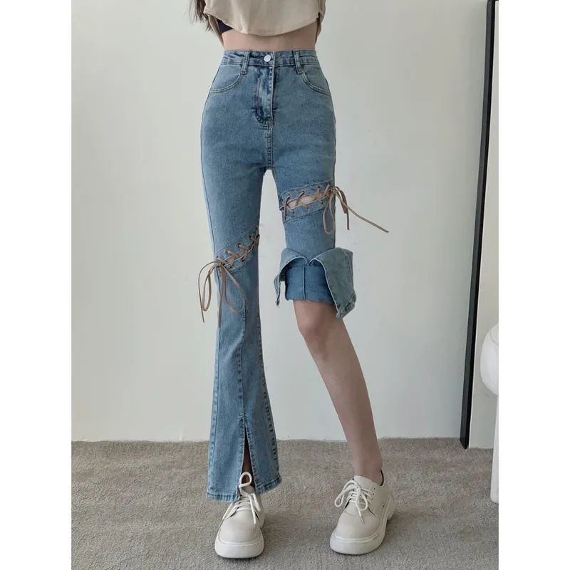 Quần Jean Dài Lưng Cao Ống Loe Ôm Dáng Kiểu Hàn Quốc Thời Trang Xuân Thu Cho Nữ