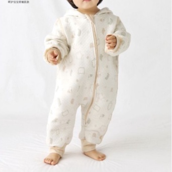Babyfair. Bộ body cho bé sơ sinh 0-2 tuổi trần bông mũ tai thỏ cotton tự nhiên không chất tẩy nhuộm cho bé gái bé trai mùa đông
