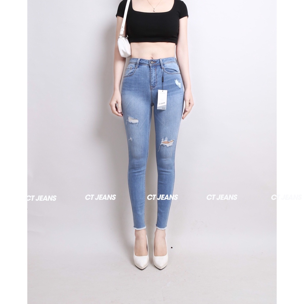 Quần skinny jean nữ bó rách 2 bên đùi chất vải co dãn 4 chiều thoáng mát CP40, CT JEANS