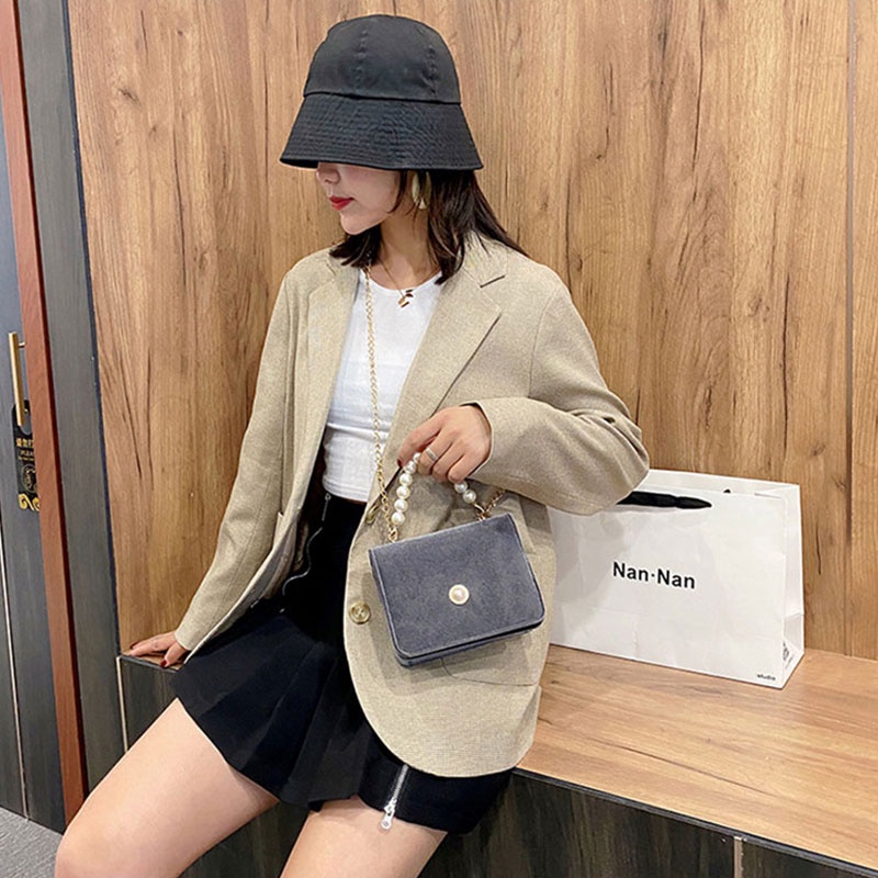 Túi Đeo Chéo Hình Vuông Đính Ngọc Trai Phong Cách vintage Thời Trang Mới Cho Nữ