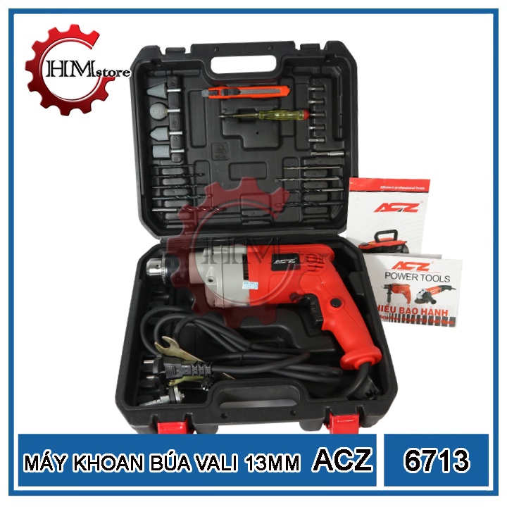 Máy khoan tường điện 13mm ACZ 6713, công suất 850w, có vali phụ kiện - Máy khoan điện, máy khoan cầm tay