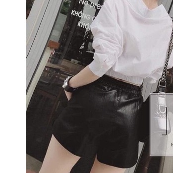 Quần Short nữ chất da PU lưng chun phía sau Okélla
