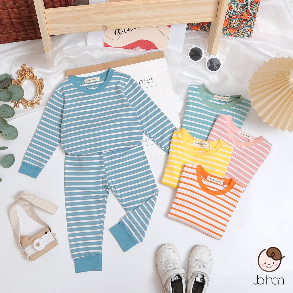 Bộ Đồ Cho Bé Gái, Bé Trai Dài Tay Minky Mom Chất Cotton Xuất Hàn Sọc , Bộ Thu Đông Cho Bé -TDSOC2