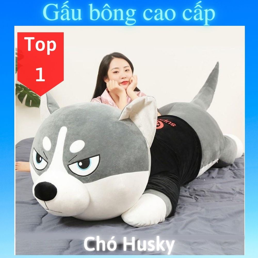 Gấu bông to Mèo Husky 🛡𝑯𝒂̀𝒏𝒈 𝑪𝒂𝒐 𝑪𝒂̂́𝒑🛡, gối ôm hình thú nhồi bông Mèo Husky đáng yêu 1m5 / 1m2 / 1m