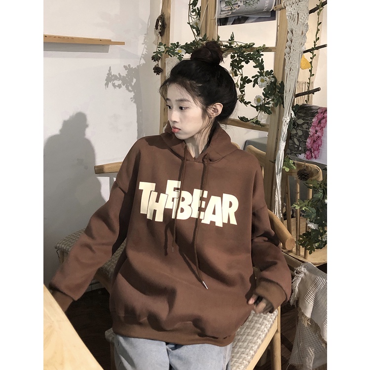 Áo hoodie Có Mũ THE BEAR CELINA BOUTIQUE - HoodieForm Rộng Chất Nỉ Ngoại 2 Màu Nâu - Be SIÊU HOT