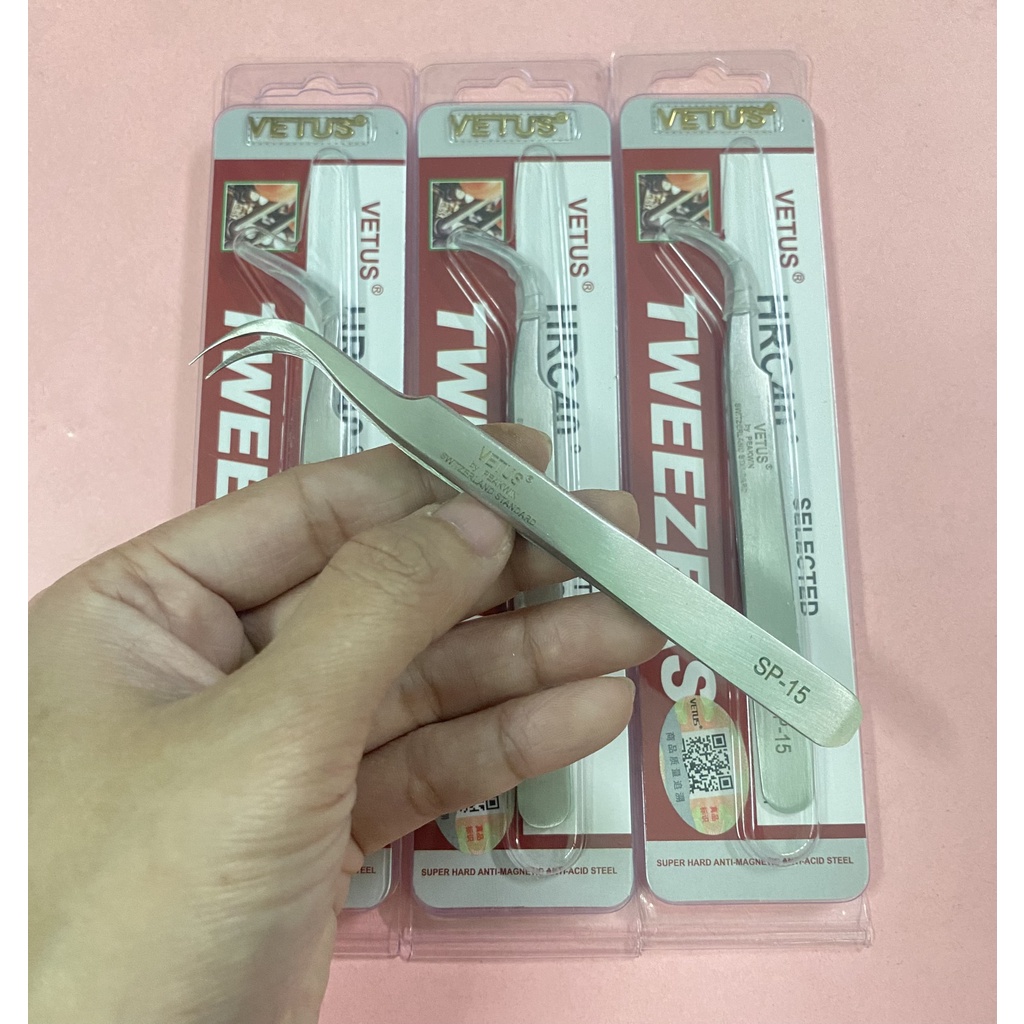 Nhíp Cao Cấp Chữ Nổi Tem Hãng Chuyên Dùng Cho Thợ Nhặt Lông Yến Vetus SP-15 Cong