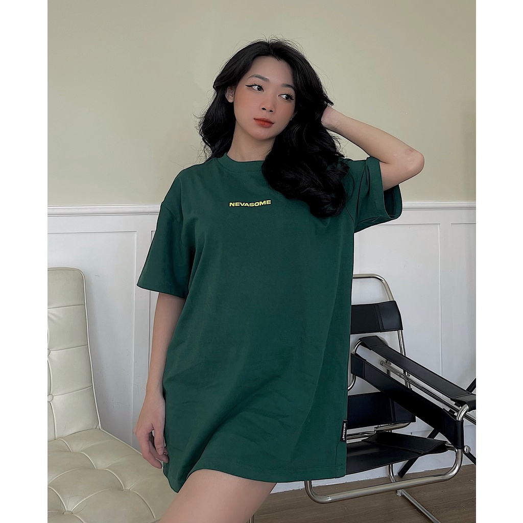 Áo Thun Oversize Local Brand NEVASOME Signature v2 Xanh Rêu Cotton Tay Lỡ Form Rộng Nam Nữ