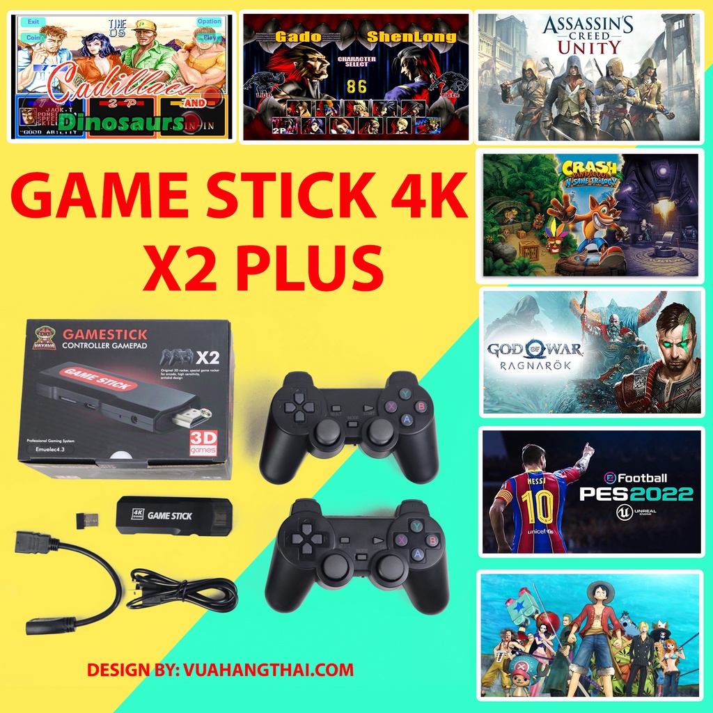 Máy Chơi Game Stick 4K đỏ X2 mới 2022 -  thêm game PSP, game 3D GTA, PES 2022, One Piece, Crash Bandicoot