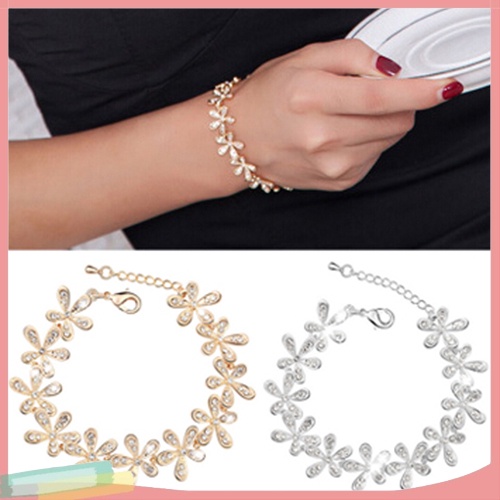 Vòng tay mạ bạc / vàng trang trí hoa đính đá thời trang cho nữ