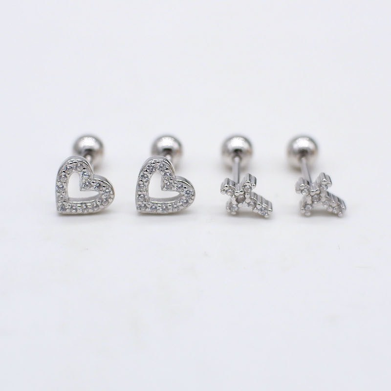 Bông tai bạc Tlee mẫu thánh giá đính đá chốt ren TleeJewelry B0361