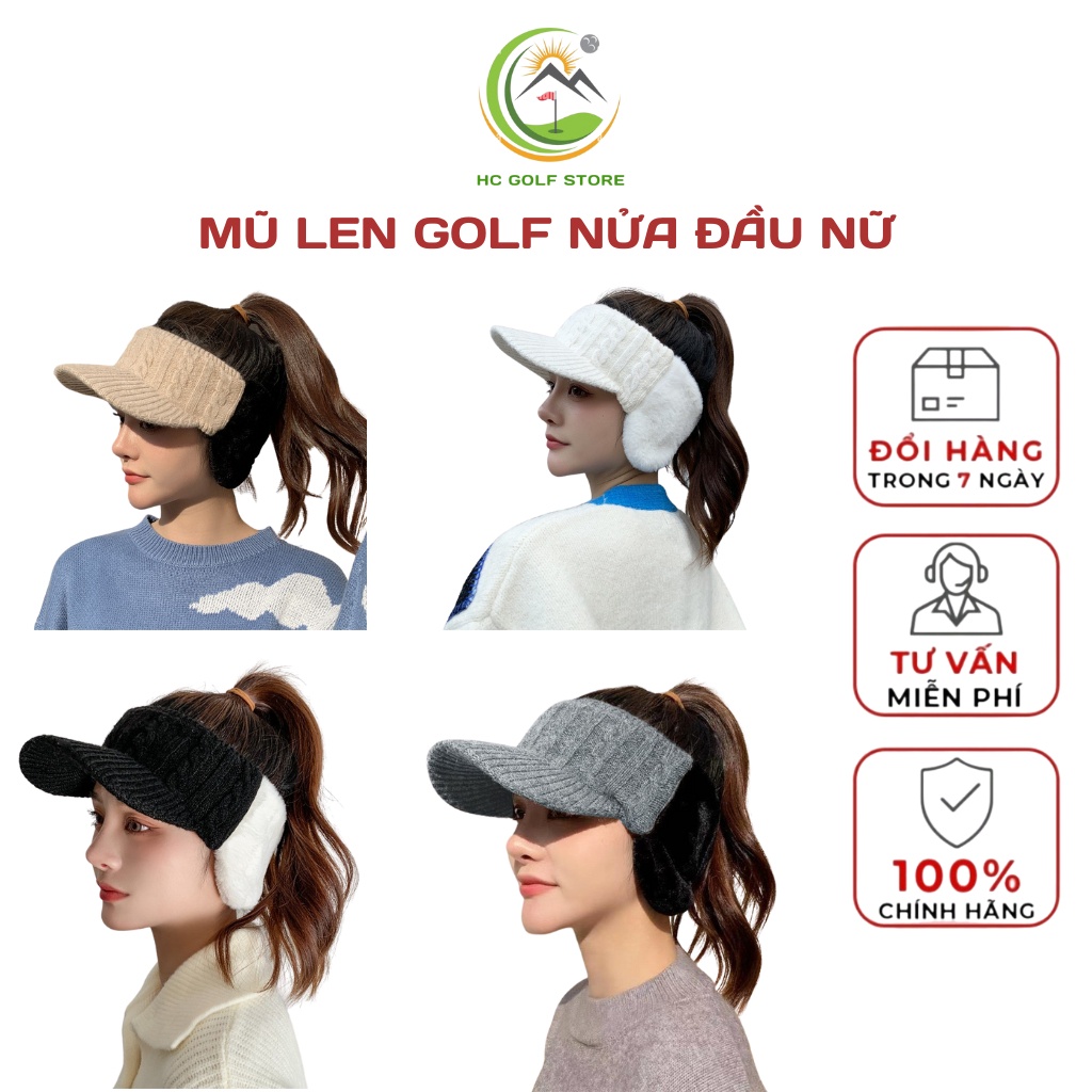 Mũ len golf nữ nửa đầu nón len đẹp mềm mịn giữ ấm tai Hàn Quốc - HC GOLF